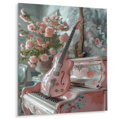 Rose, blanc, piano classique mélodique et guitare - décoration murale musique