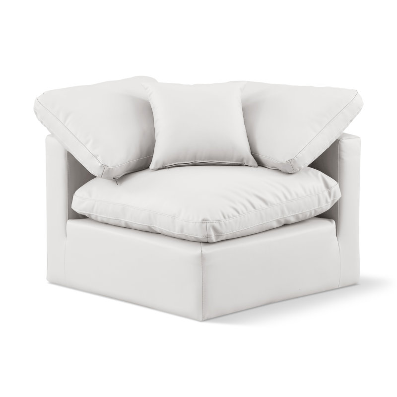 Itala Vegan Leather Living Room Corner Chair, Cream Vegan Leather