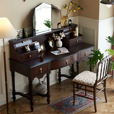 Vintage Solid Wood Makeup Vanity with Mirror