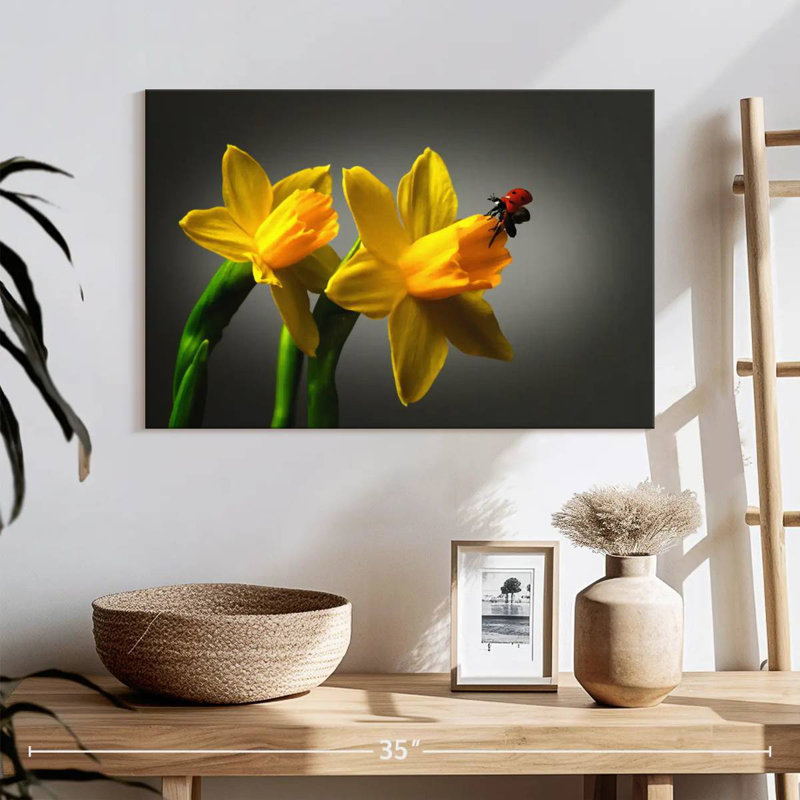 Harnek Ladybug On Daffodil, 26" H x 39" W