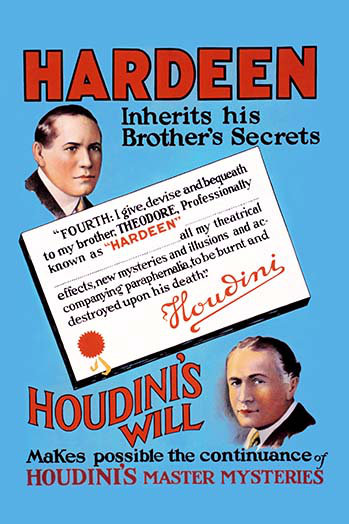 « hardeen inherits the secrets de son frère » par carey et fils lith. affiche rétro, H 30 po x l 20 po