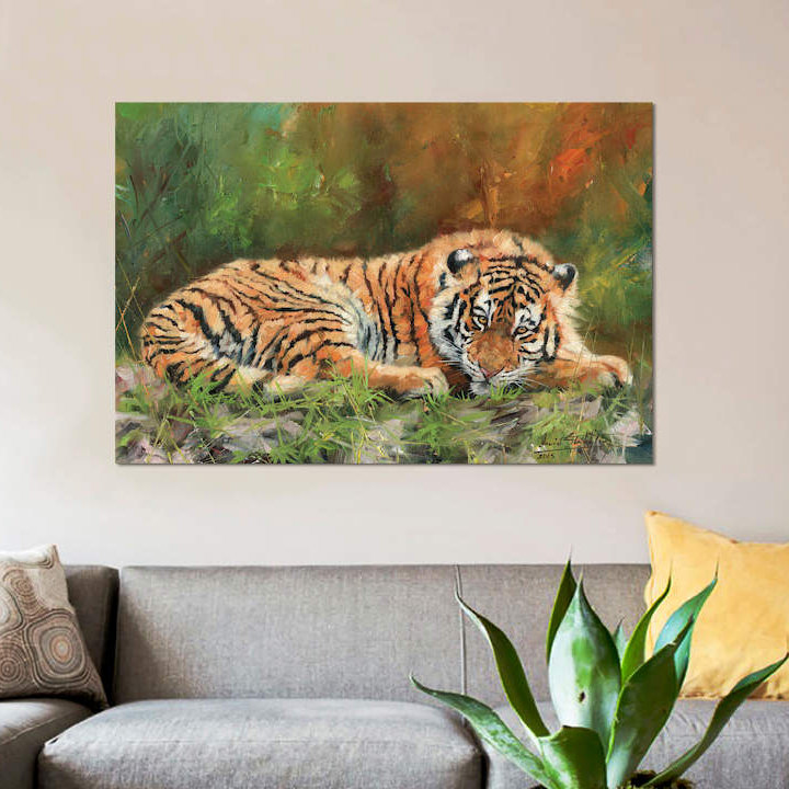 « amur tiger repose », impression sur toile, H 26 po x l 40 po x P 1,5 po, Toile tendue, Pas de tapis