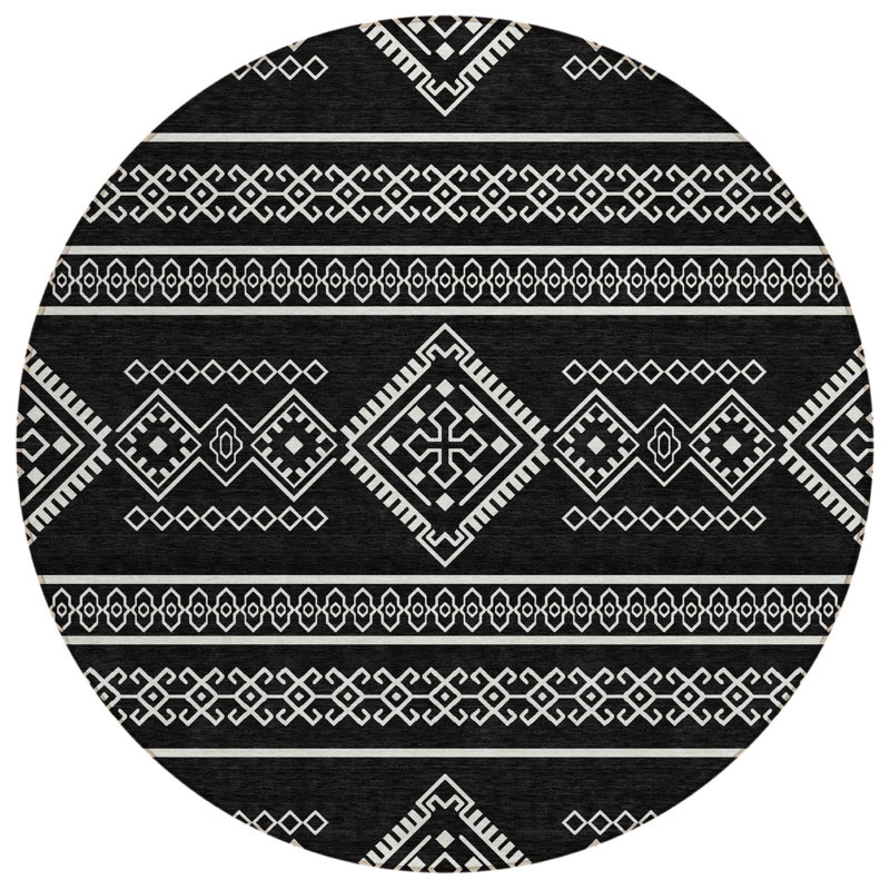Tapis rond noir et ivoire 8 po
