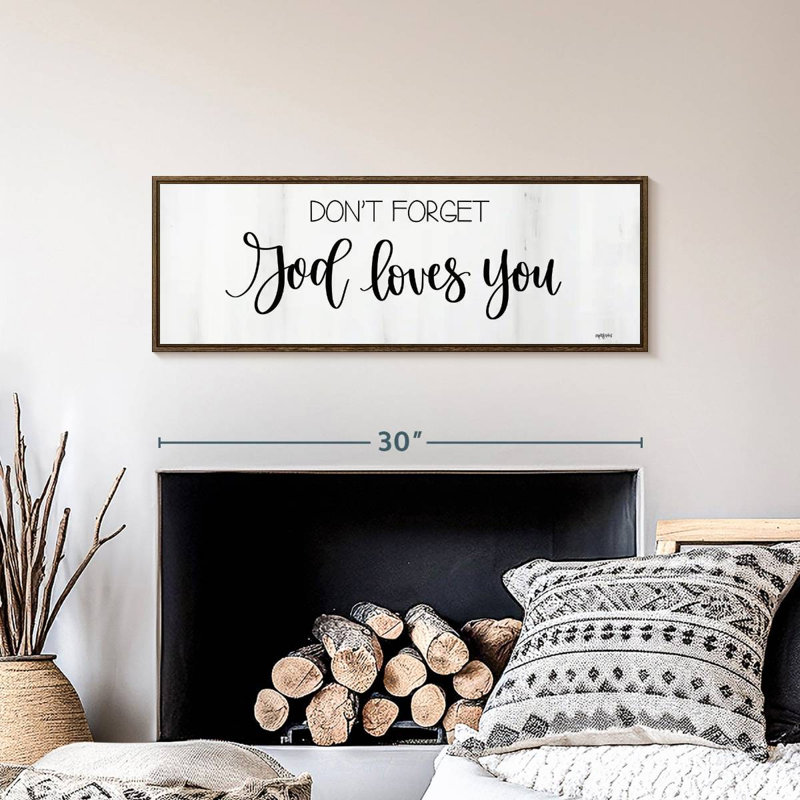 Dieu vous aime, 31 po x 11 po, Cadre flottant noyer