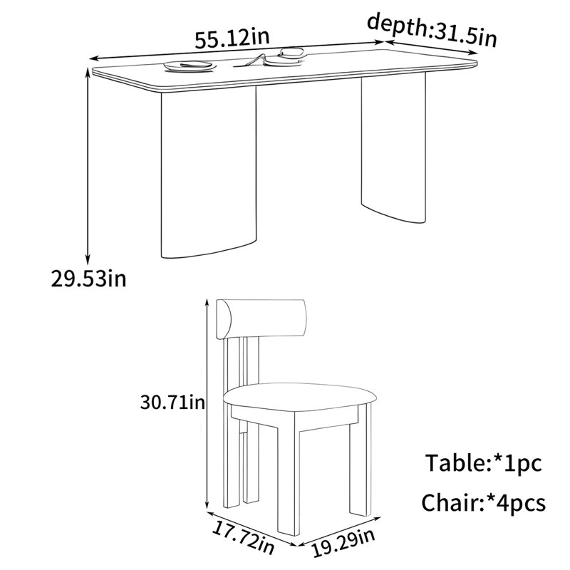 Retro household dining table, 29.53"H x 55.12"L x 31.5"W