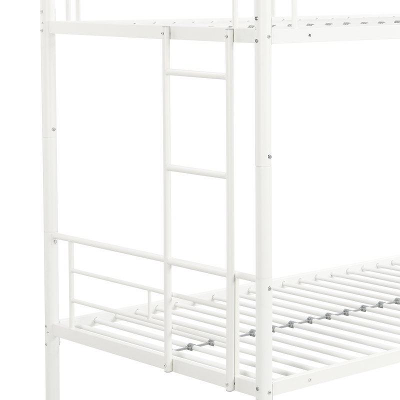 Lit superposé en métal blanc - ajout de chambre à coucher moderne, modèle simple au-dessus du modèle simple, structure en acier pour une durabilité et une stabilité à long terme, espace de sommeil silencieux et silencieux, capacité de charge élevée, coffre-fort