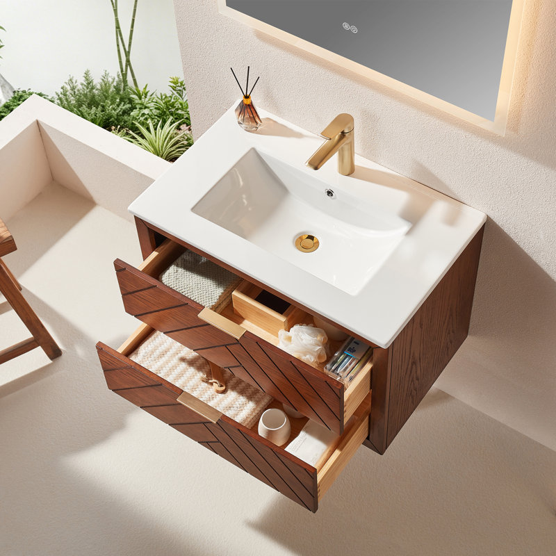 Meuble-lavabo mural simple flottant 30 po avec comptoir en céramique pré-assemblé 30 po (ancien SKU W1826P343433)