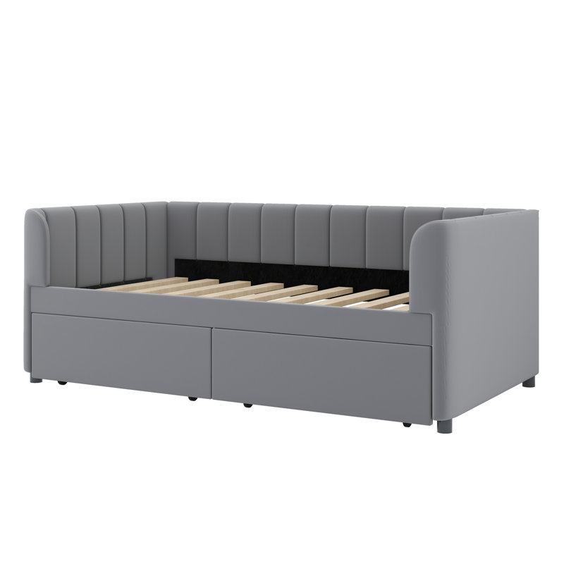Shanav Twin Size Upholstered Daybed with Ergonomic Design Backrest and 2 Drawers, Grey