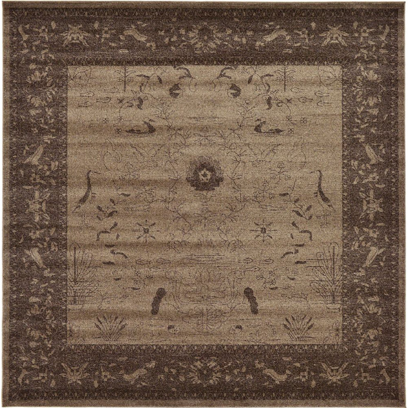 Tapis brun à motif oriental Soledad, Carré 10 pi