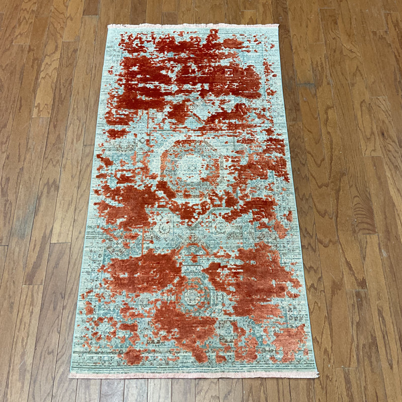 Tapis turc en laine et en soie à motif moderne effacé Williston Forge