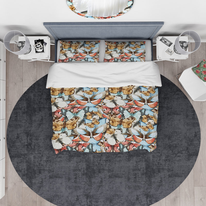 Ensemble de housse de couette papillon designart, Housse de couette très grand + 2 taies décoratives
