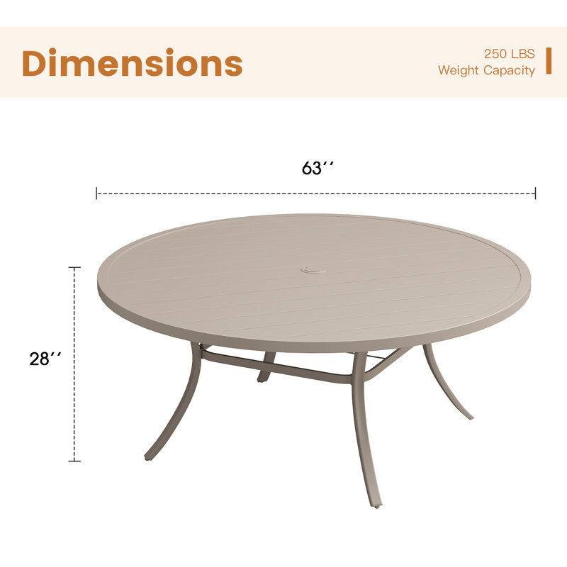 63" Patio Round Dining Table, Cream