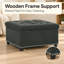 Square Storage Ottoman, Dark Grey Polyester Upholstered Footstool with Nailhead Trim, Solid Wood Frame & Plastic Legs for Small Spaces