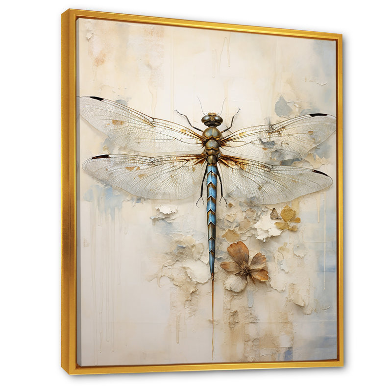 Libellule délice III - Libellule, art sur toile, H 44 po x l 34 po x P 1,5 po, Cadre flottant doré