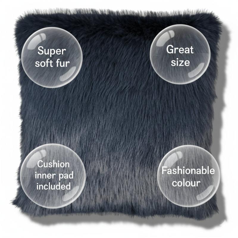 4 x Chelsea Filled Luxury Faux Fur Cushion 45x45cm, Blue