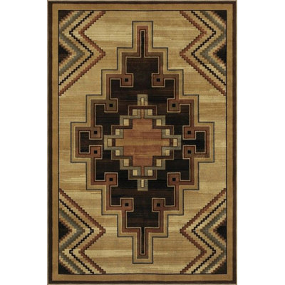 Beige Colored Themed Motif Ethnic Geometric Patterned Vintage Decorative Carpet