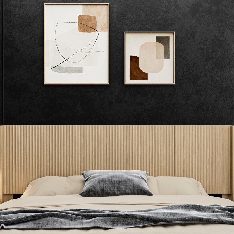 Tête de lit murale à oreilles à panneau cannelé pour lit très grand, chêne naturel, moderne, sculpture 3D, installation facile, chêne esthétique avec oreilles, polyvalente et confortable