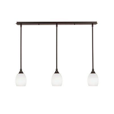 3 Light Stem Hung Linear Pendalier Shown With 5" White Linen Glass