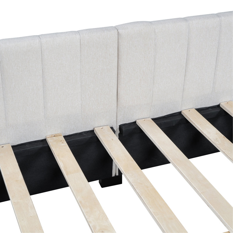 Full Size Upholstered Daybed With 2 Storage Drawers Sofa Bed Frame No Box Spring Needed, Linen Fabric, Beige