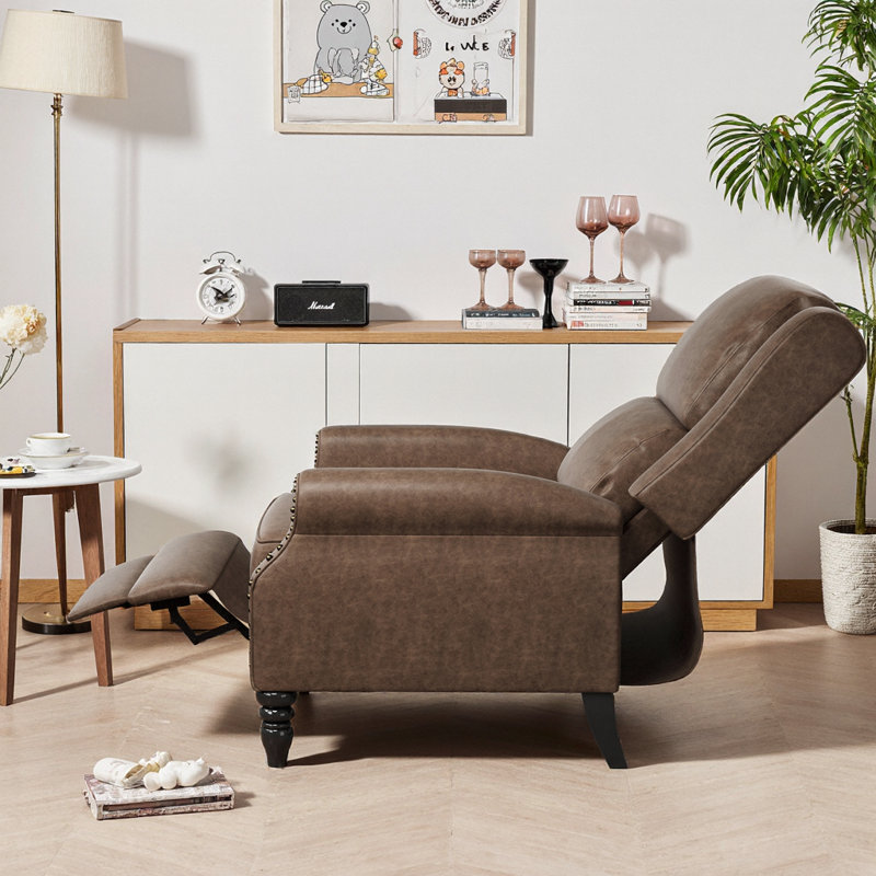 Effortless Comfort Faux Leather Recliner Chair: Plush Pushback Design, Zero Tools Assembly, Compact Living Room & Bedroom Solution