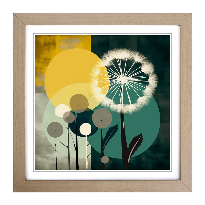 Dandelion Bauhaus No.5 - Single Picture Frame Print on Wood, Oak