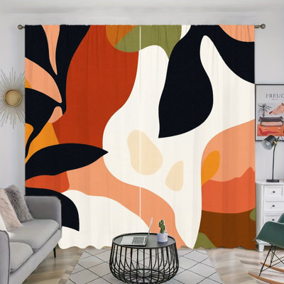 2 Pieces Abstract Swirl Design Light Filtering Curtain with Bold Colour Blocks, Boho Chic Home Decor, Easy Hang Rod Pocket Panels, Year-Round Window Treatment for Living Room Bedroom Decoration