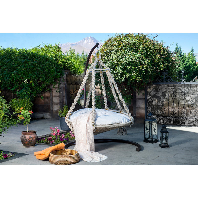Englewood Swing Chair with Stand, Cream, Beige