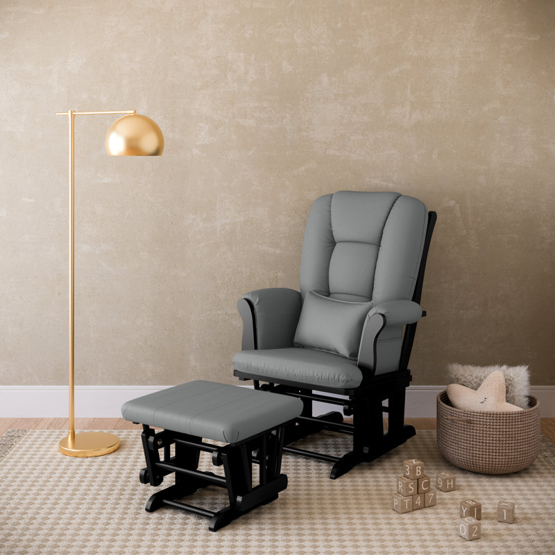 Tuscany Rocking Chair Glider with Ottoman, Black, Gray