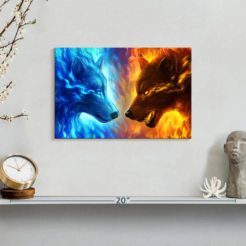 Brampt Fire And Ice Wolves, 8" H x 12" W