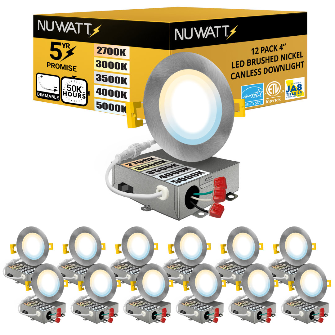 4'' Ultra Slim Selectable CCT New Construction LED Canless Recessed Lighting Kit (Set of 12) NUWATT
