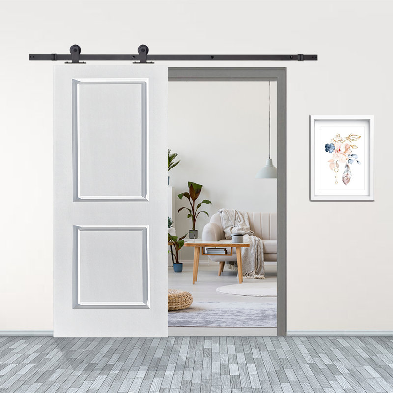 Porte de grange lambrissée peinte en bois et en métal avec trousse de quincaillerie d'installation, 36 po x 80 po, Blanc