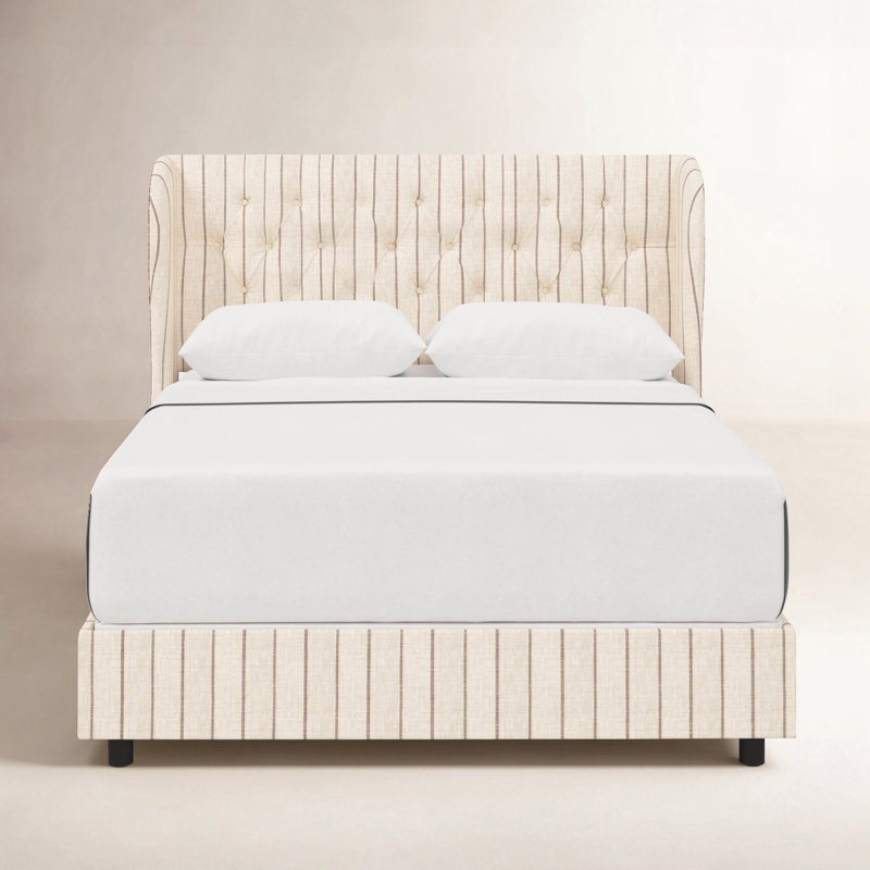 Tomey Upholstered Wingback Bed, Twin, Fritz Charcoal Stripe