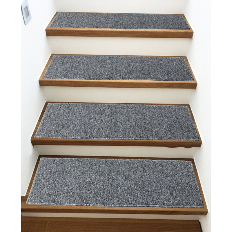 Stair Treads Solid Gray Slip Resistant 9" x 30" (Set of 13), Gray, 13