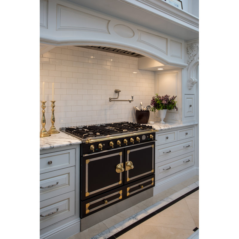 Edwardian™ Country Two Handle Wall Mounted Swing Arm Pot Filler Faucet with Lever Handles, Satin English Gold