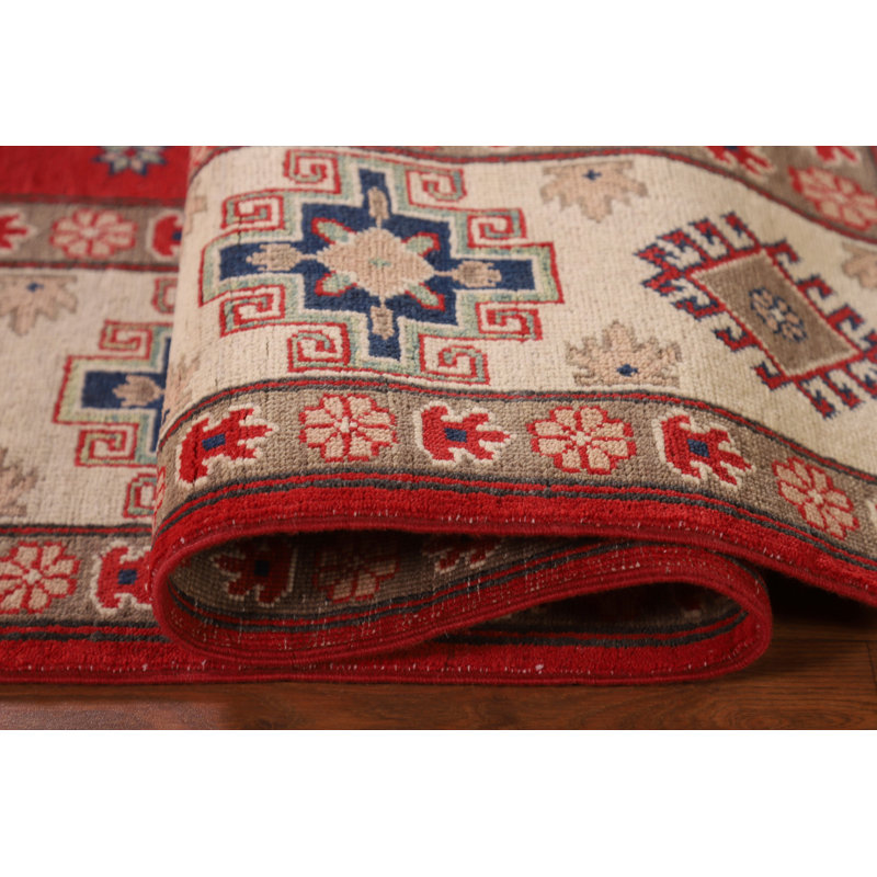 Geometric Red Kazak Oriental Area Rug 10