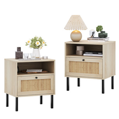 Ensemble de table de chevet 2, table de chevet avec tablette ouverte et porte Aimara