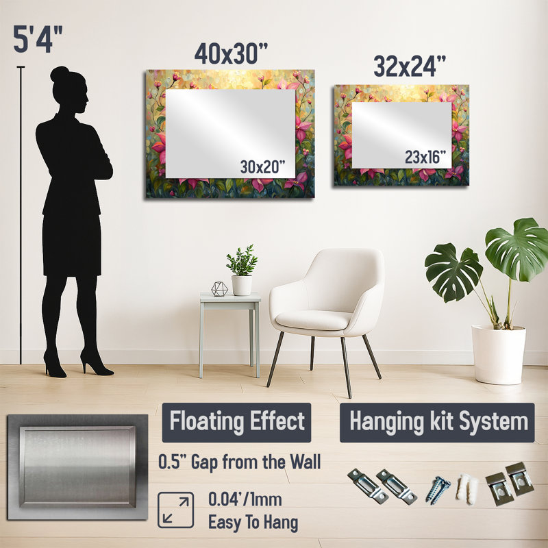 Spring Poinsettias Festive Petal Dance II - Art mural miroir décoratif floral - imprimé sur métal, 24 po x 32 po
