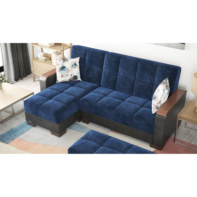 Chaise longue convertible en microfibre bleue avec rangement, 3 places assises, canapé-lit convertible de 80,3 po x 68,8 po, mécanisme clic-clac, capacité de soutien de 1000 lb, coussins de siège épais, métal et