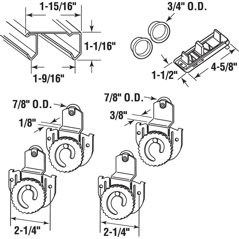 Ensemble de rail pour garde-robe Prime-Line, ouverture de 48 po, rouleaux de réglage de cadran (1 ensemble)