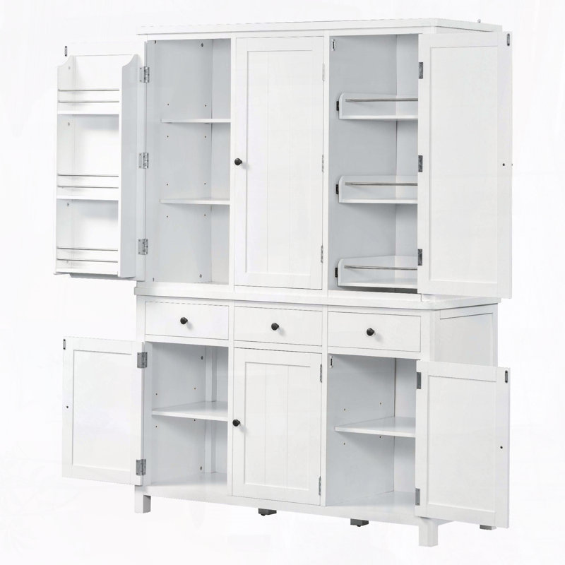 Garde-manger grande capacité de 74,8 po avec 6 portes et tablettes réglables, Blanc