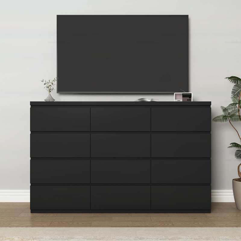 12-Drawer Modern Wood Storage Cabinet, Black