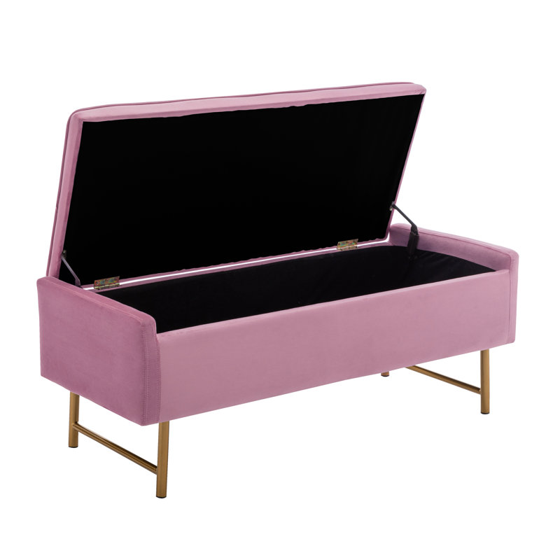 Mercer41 Helge Velvet Storage Bench with Gold Metal Legs, Pink