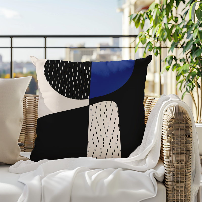 Coussin carré intérieur / extérieur pia, H 15 po x l 15 po, Bleu marine / noir / blanc cassé