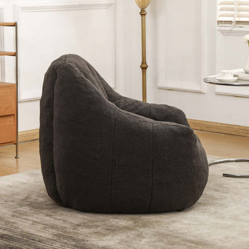 Fauteuil à billes en peluche avec accoudoirs Teddy, Ourson gris foncé