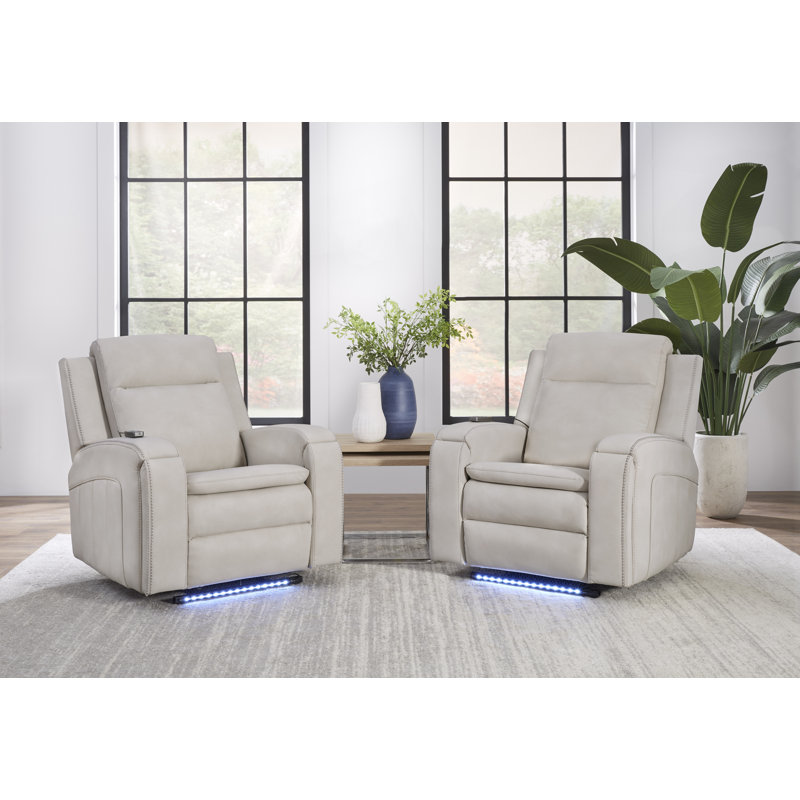 Aboubakr Power Recliner with Heat Massage and Auto-Glide Two Pack, Buffy Cream