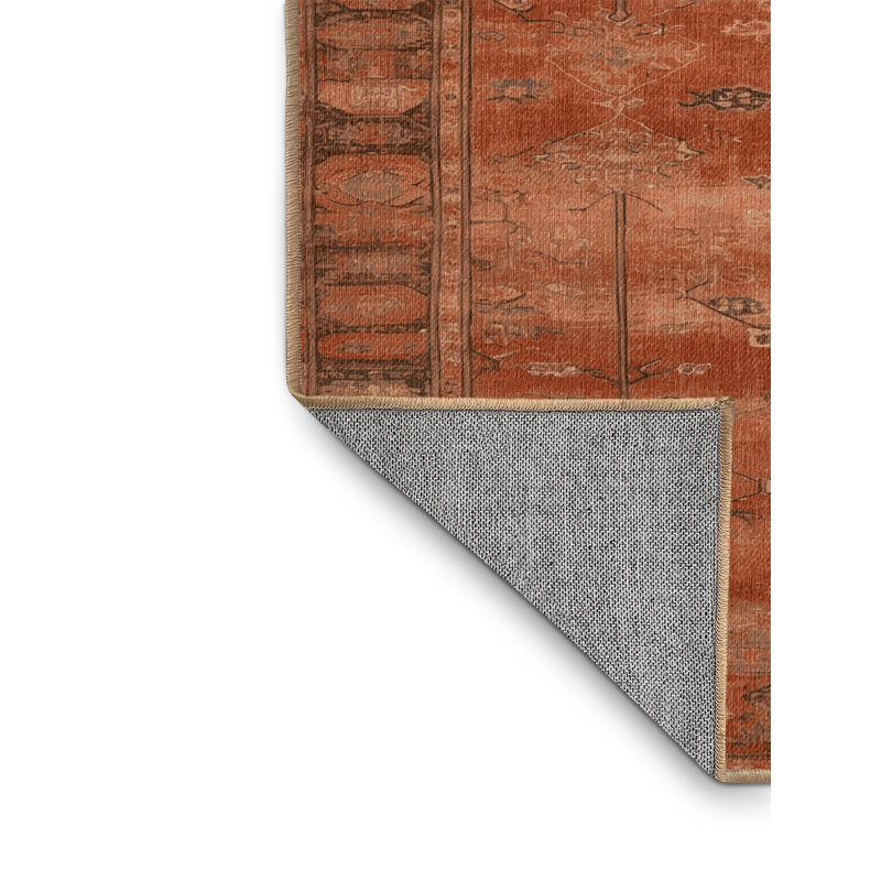 Machine Washable Overdyed Brown Area Rug, Square 3'