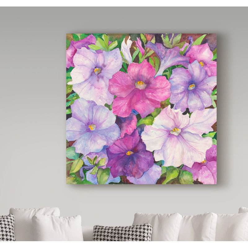 « petunias », reproduction de peinture à l’acrylique sur toile tendue, H 35 po x l 35 po x P 2 po