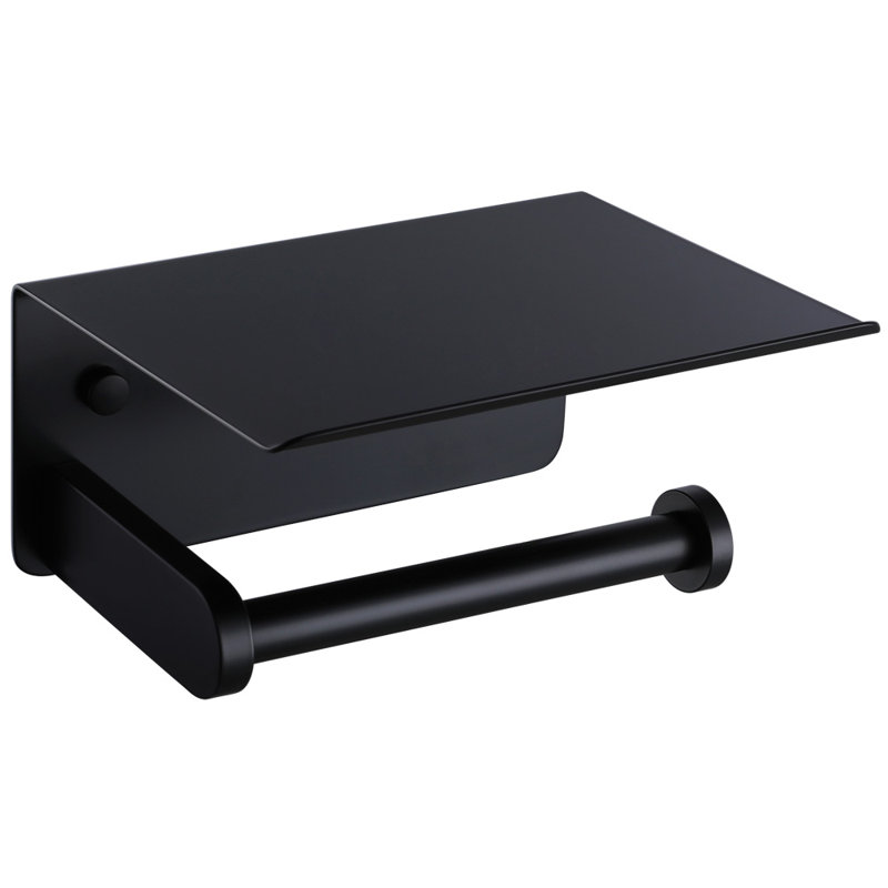 Porte-papier hygiénique en acier inoxydable avec tablette pour téléphone, Noir mat