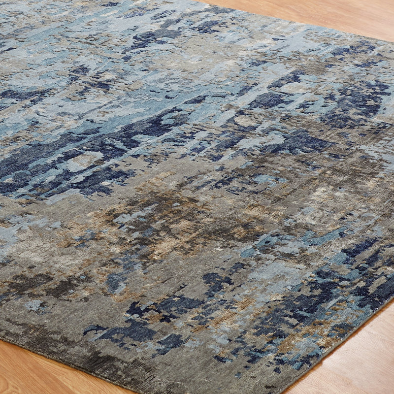 Hand Knotted Area Rug in Blue, Rectangle 3' x 5'