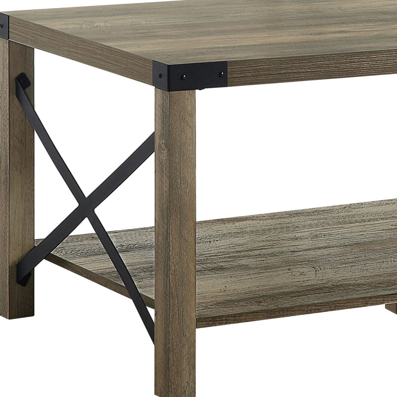 Veneer(pu) Rectangular Rustic Coffee Table With Open Storage And 19.51 In. Height 4" Floor Compartment
